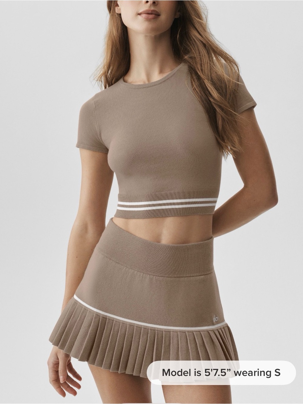 28. Alo Scholar Knit My Serve Short Sleeve - Gravel/White